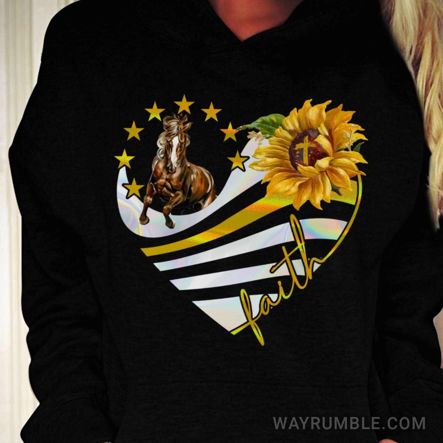Running Horse, Sunflower, Faith heart shape – Jesus T Shirt
