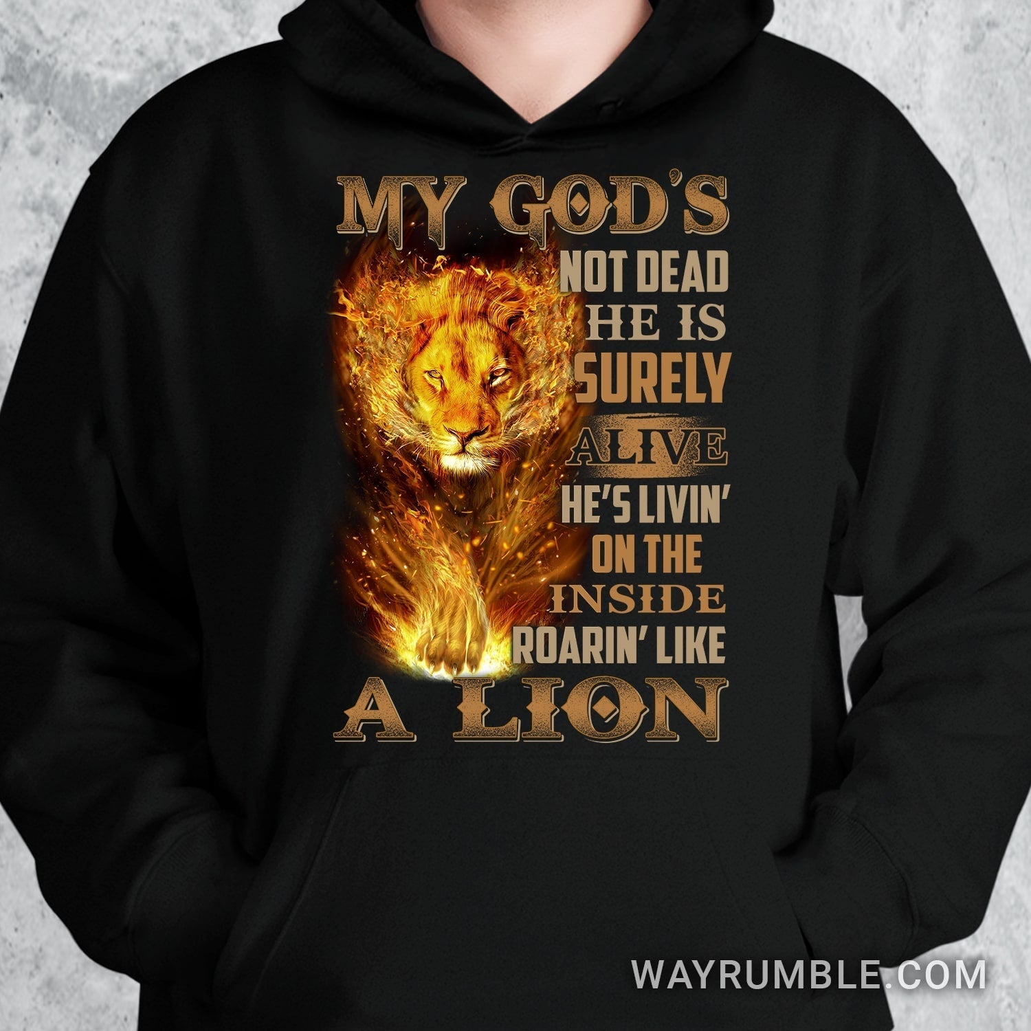 Lion of Judah, The lion of fire, My God is not dead, He’s living on the inside, Roaring like a lion – Jesus T Shirt