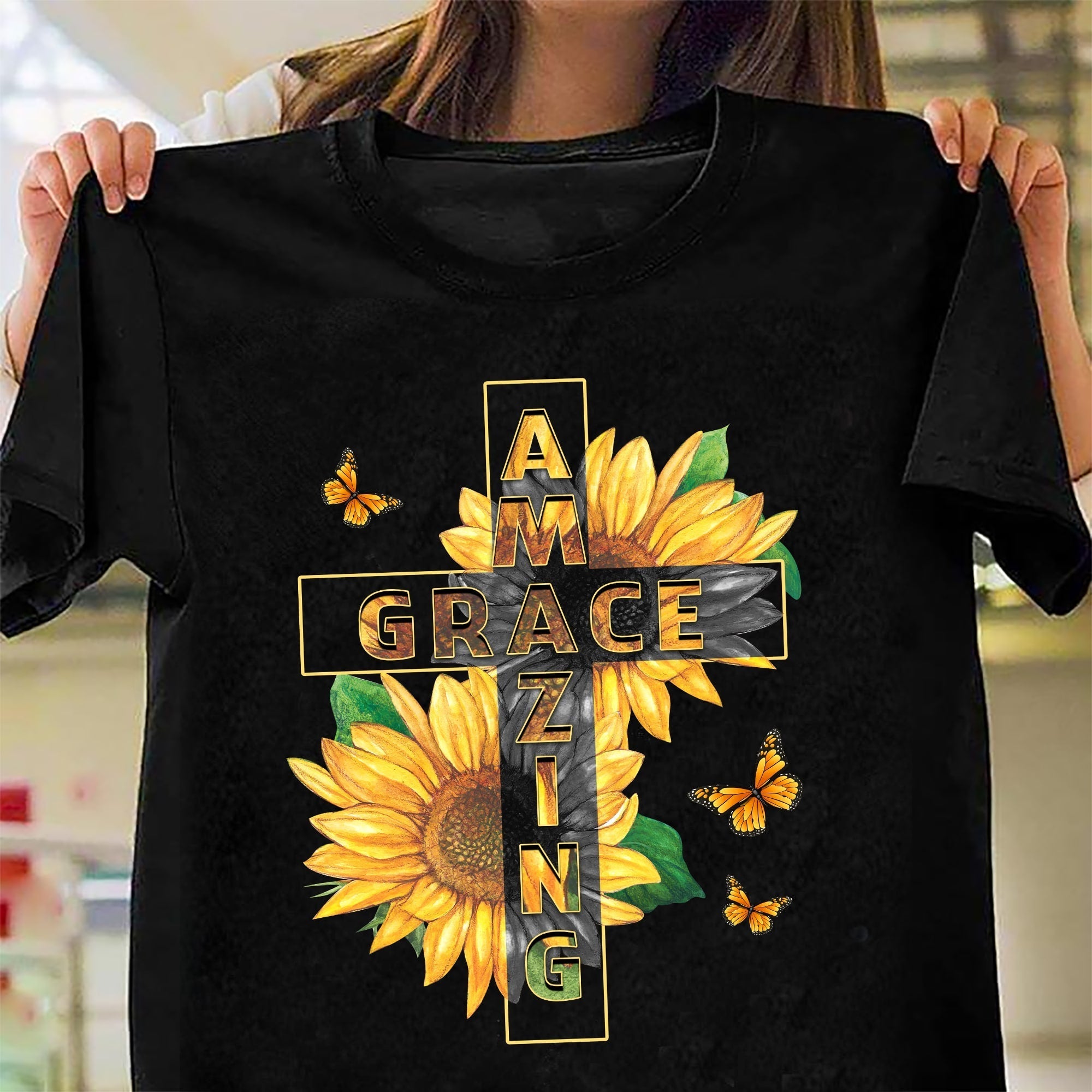 Sunflower, The cross, Amazing Grace – Jesus T Shirt