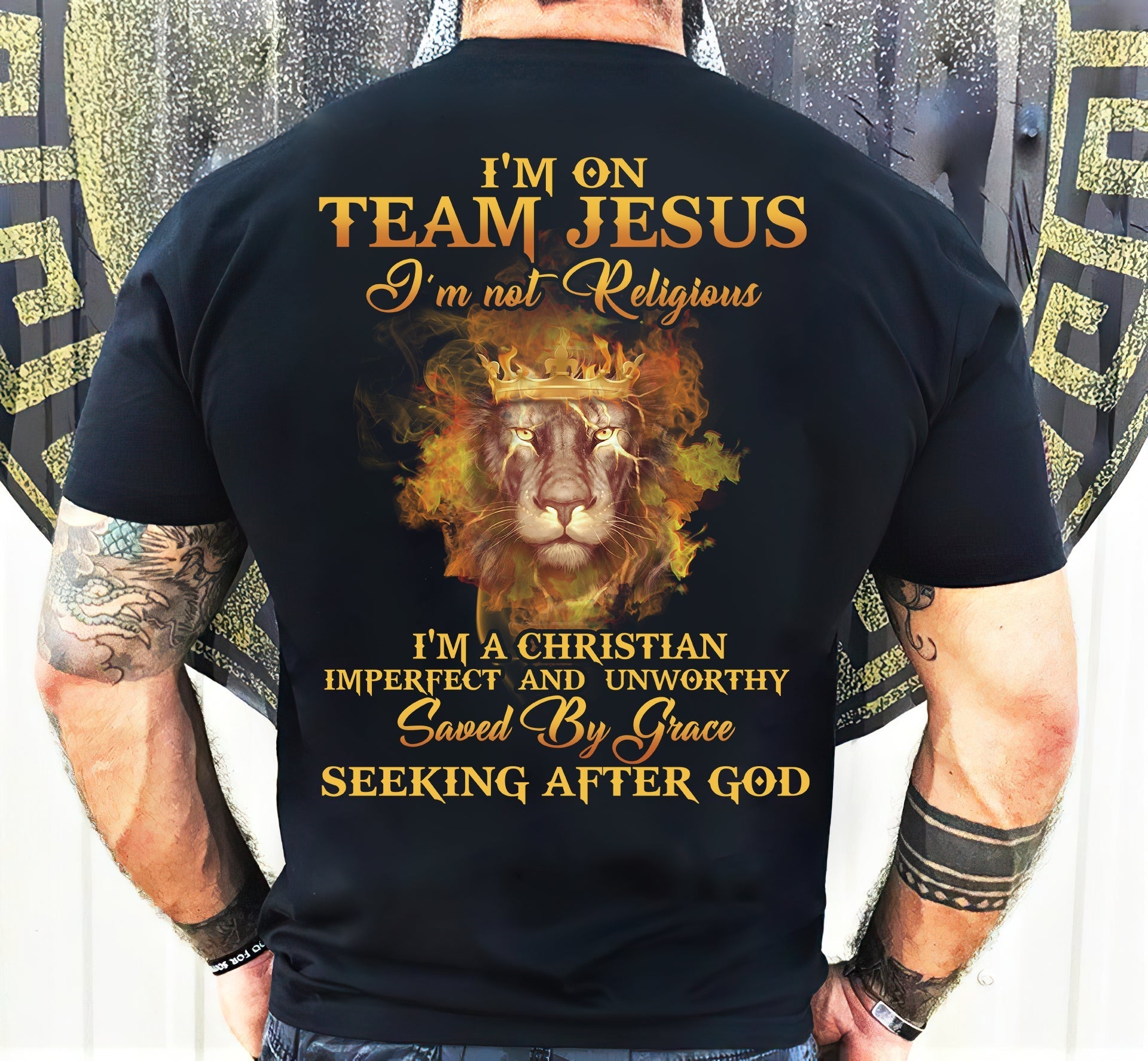 Lion king, Yellow fire, I’m on team Jesus – Jesus Back-printed T Shirt