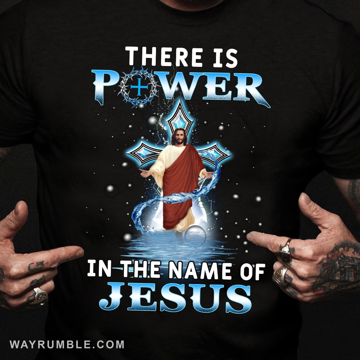 Jesus walks on water, There is power in the name of Jesus, The blue cross – Jesus T Shirt
