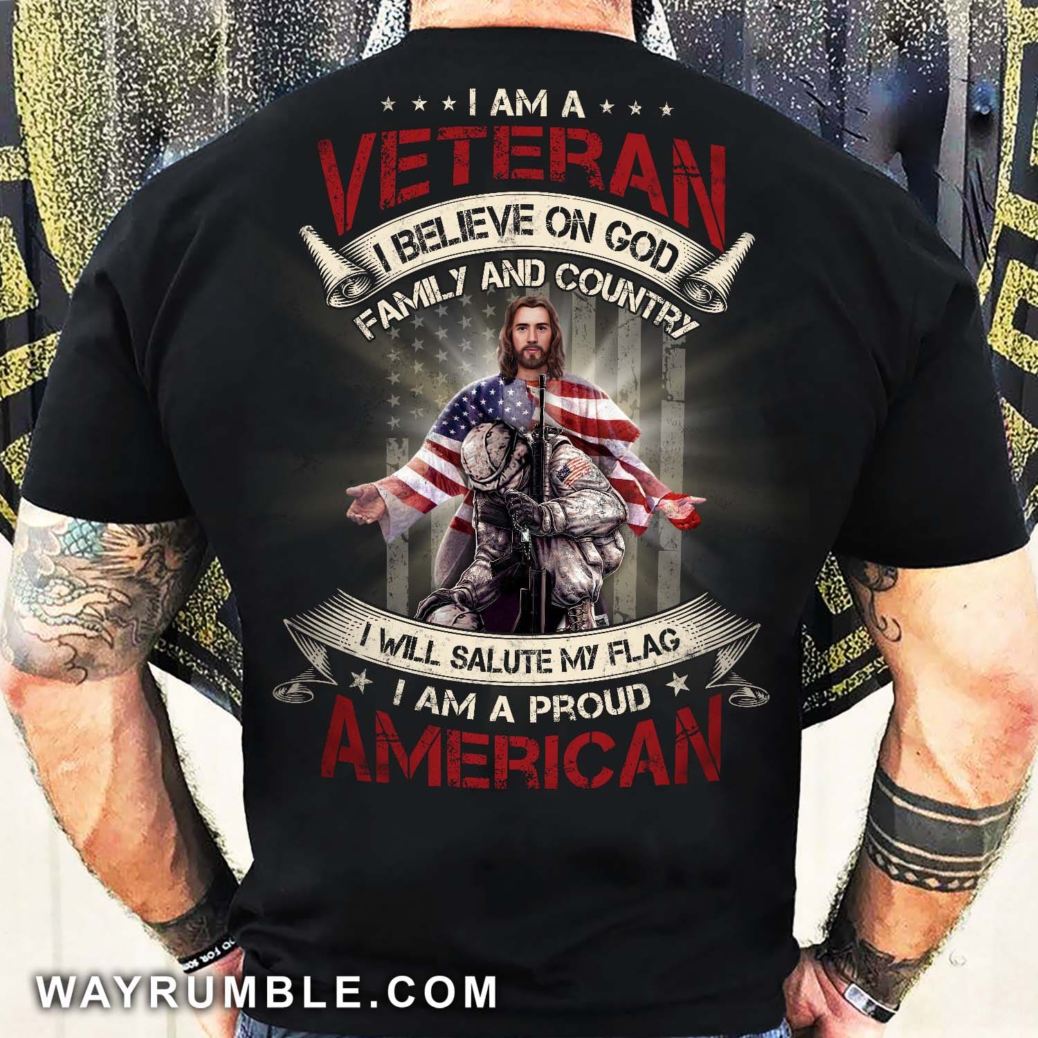 Jesus T Shirt, American flag, I am a veteran – Jesus Back-printed T Shirt