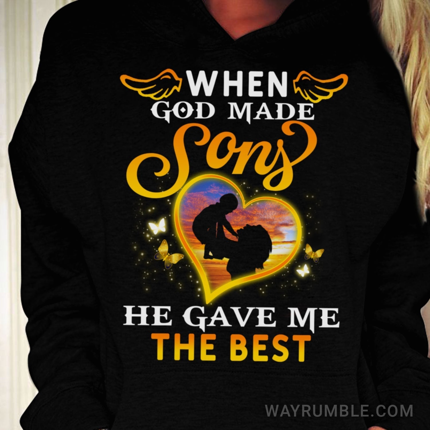 Mom and son silhouette, Sunset, When God made sons, He gave me the best – Family T Shirt